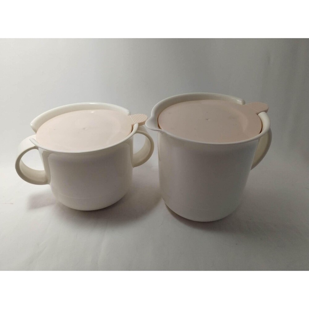 Vtg 1970s Tupperware Creamer and Sugar Bowl with Lids in pink and White